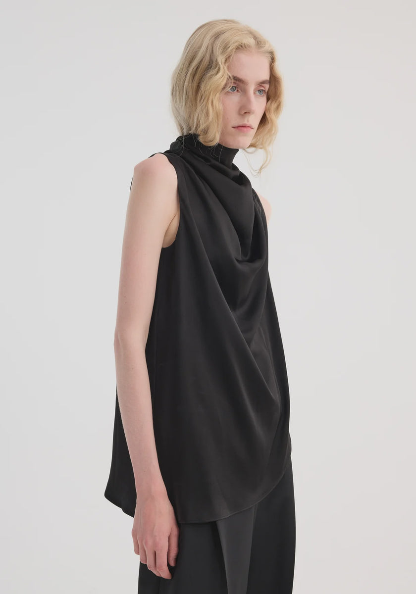 ROH Draped Sleeveless Satin Top