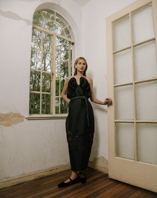 KV Strapless Black Taffeta Dress