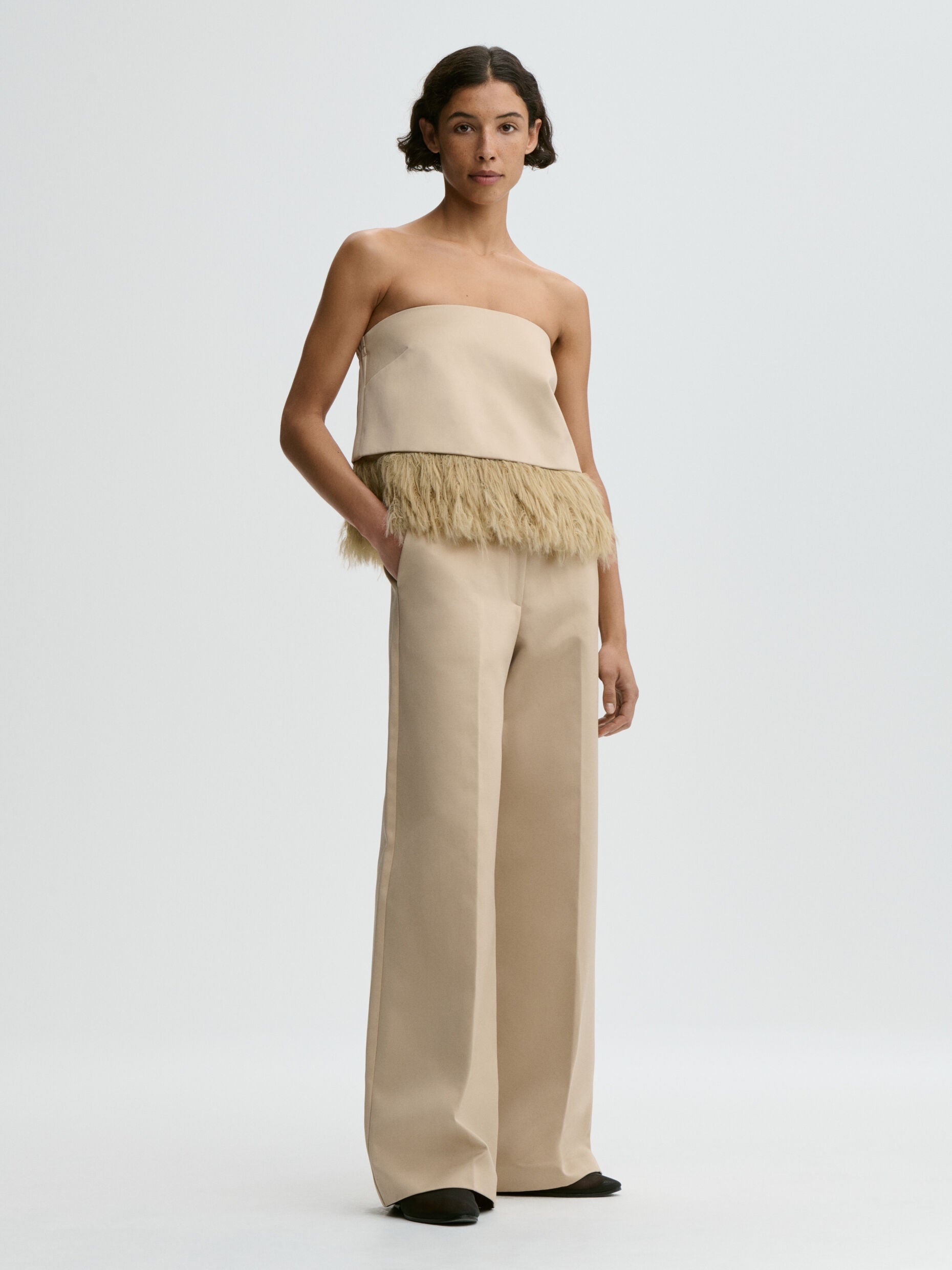 MAL Feather Fringe Strapless Top
