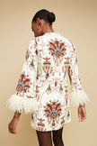 CC Printed Feather Trim Mini Dress