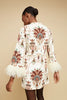 CC Printed Feather Trim Mini Dress