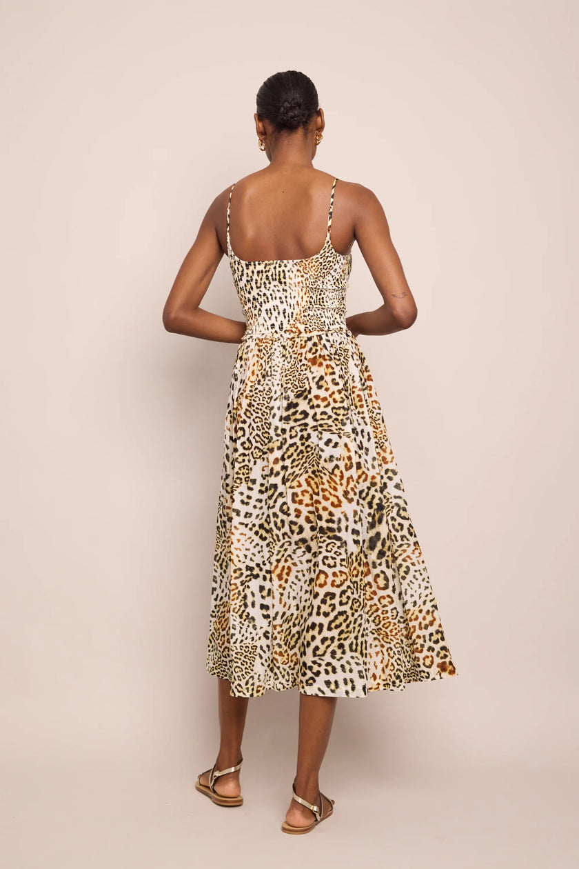 CC Cheetah Smocked Midi Dress