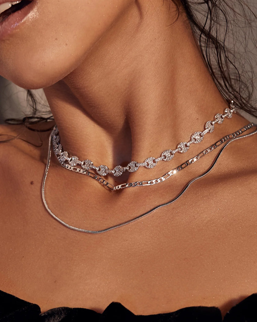 LUV Double Silver Chain Necklace