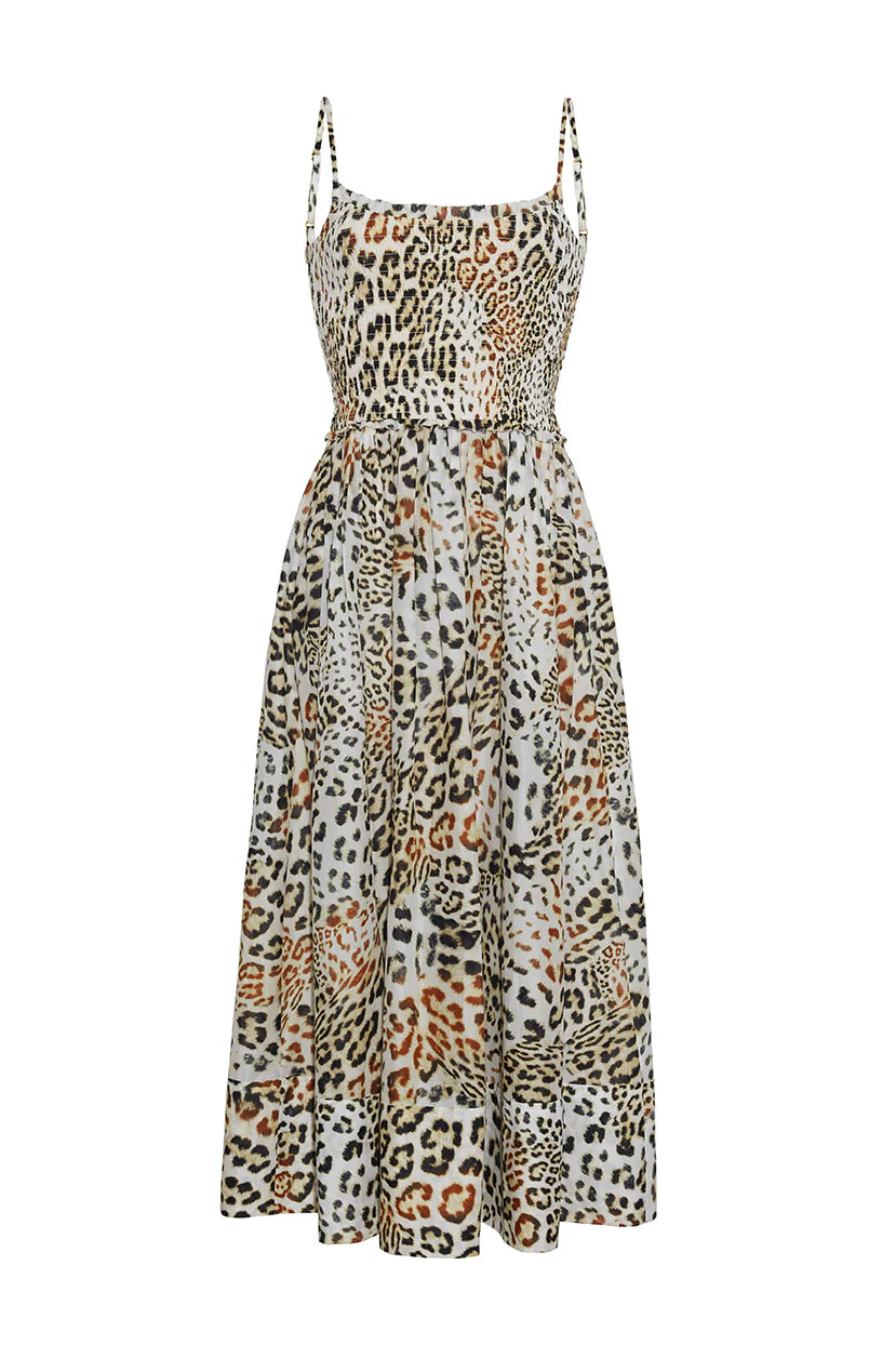 CC Cheetah Smocked Midi Dress