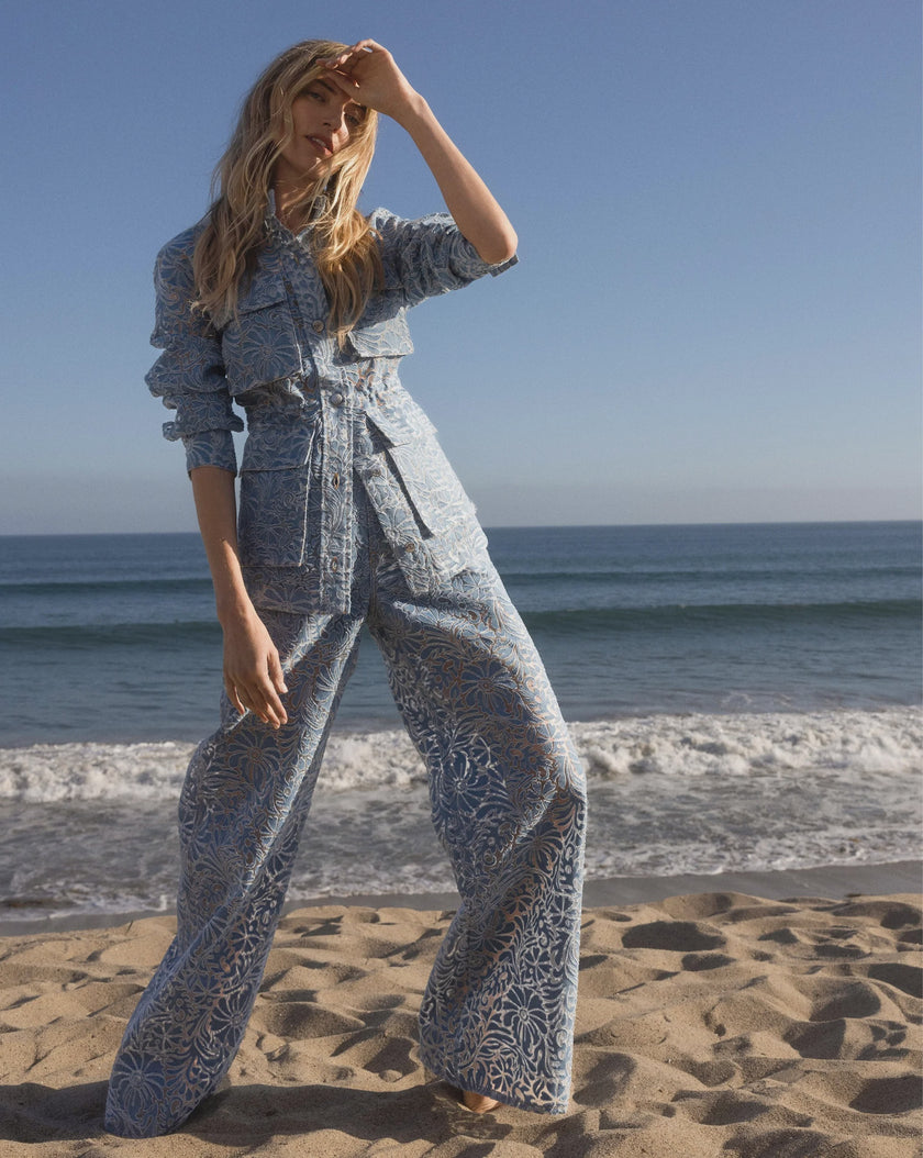 VER Burnout Floral High Rise Wide Leg Jean