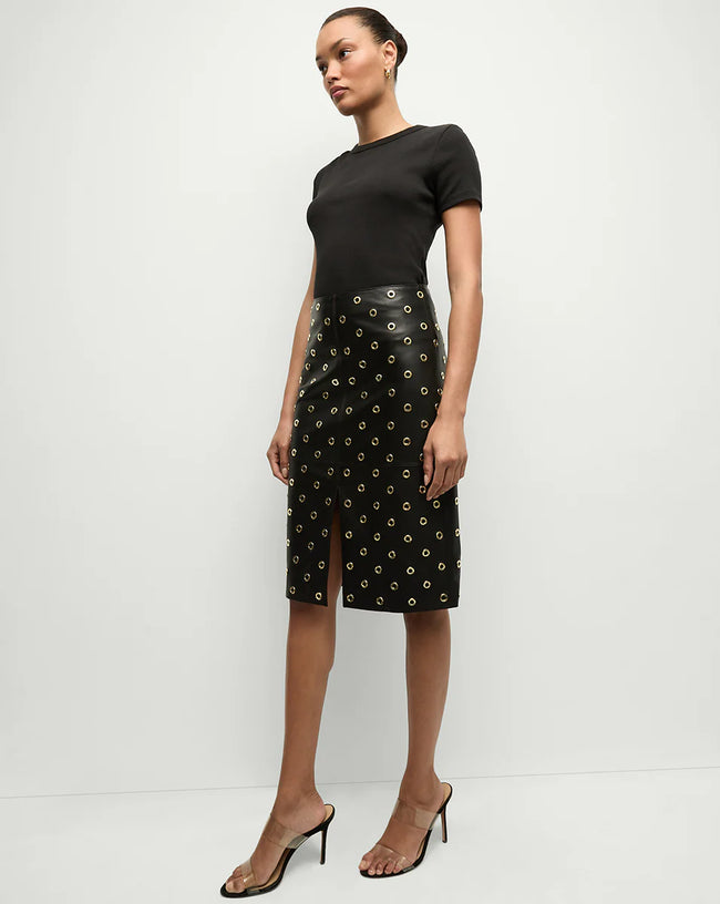 VER Gold Studded Leather Skirt