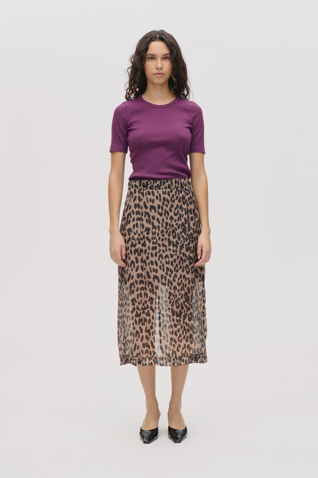 BAU Leopard Sheer Midi Skirt