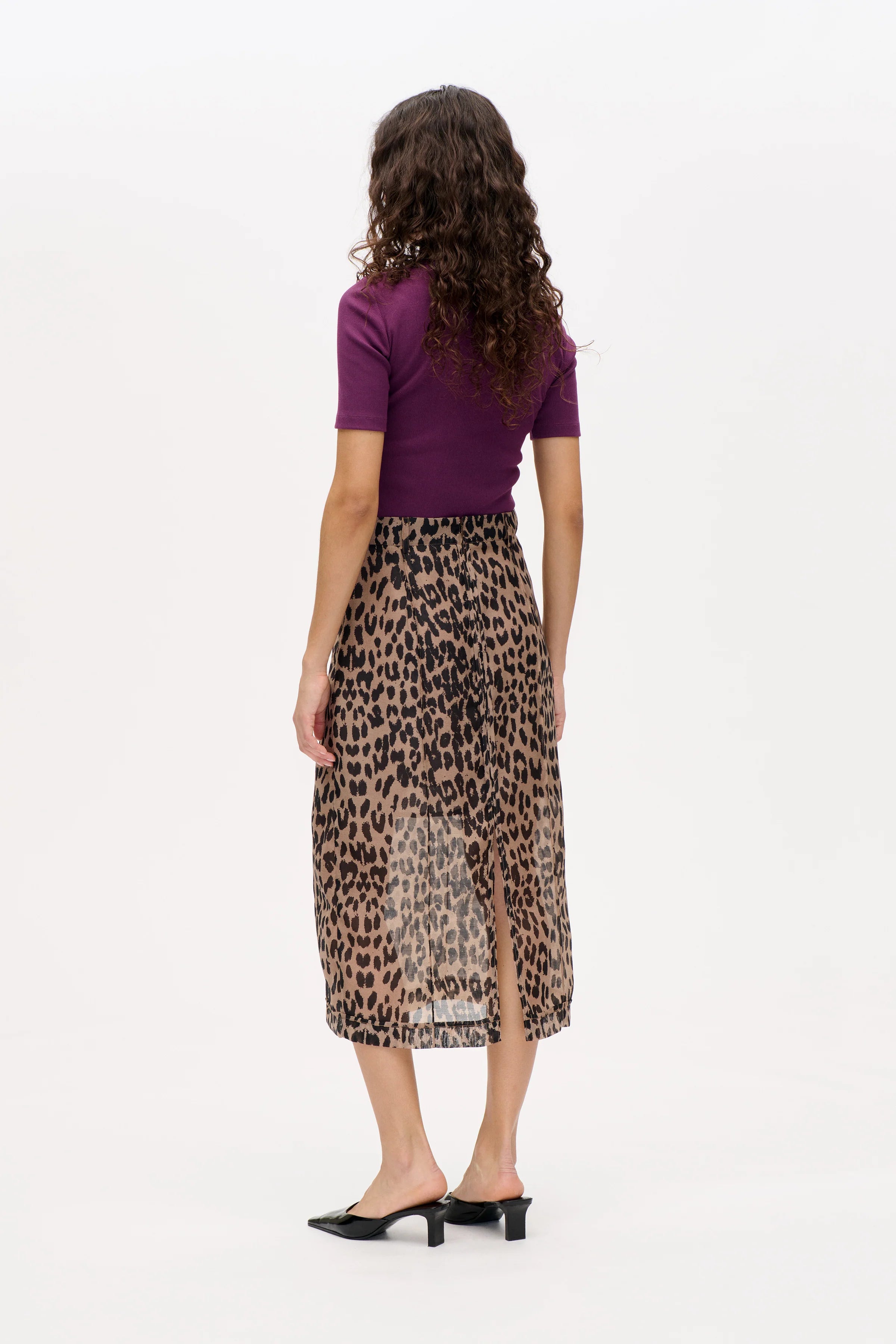 BAU Leopard Sheer Midi Skirt