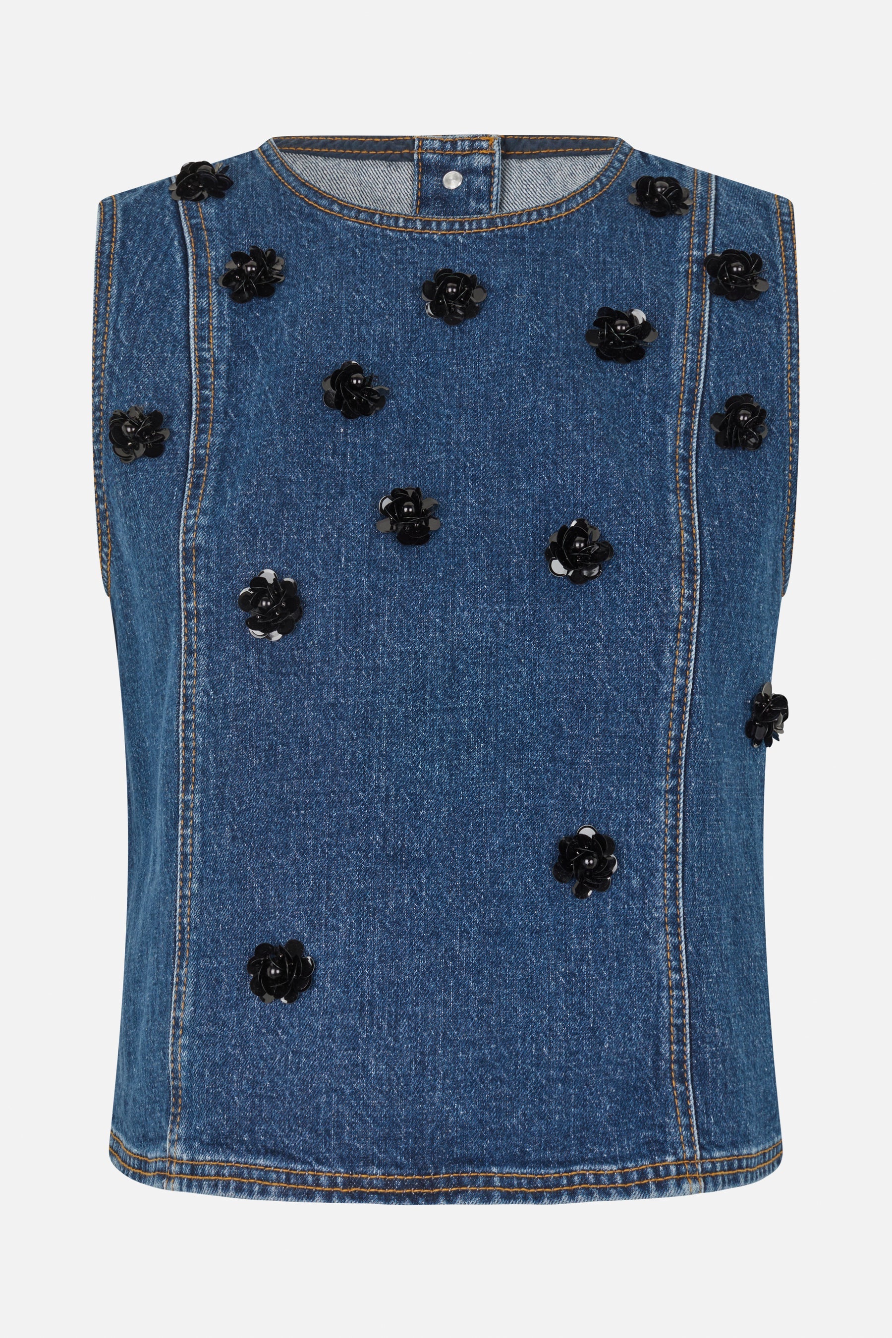 BAU Denim Sequin Flower Top