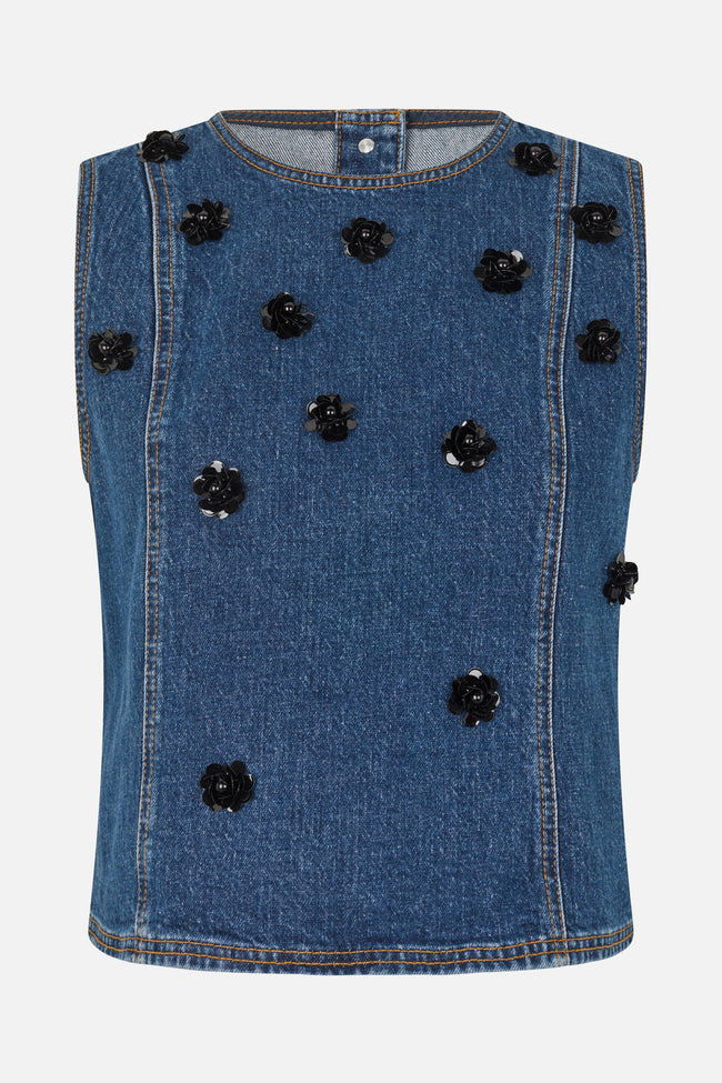 BAU Denim Sequin Flower Top