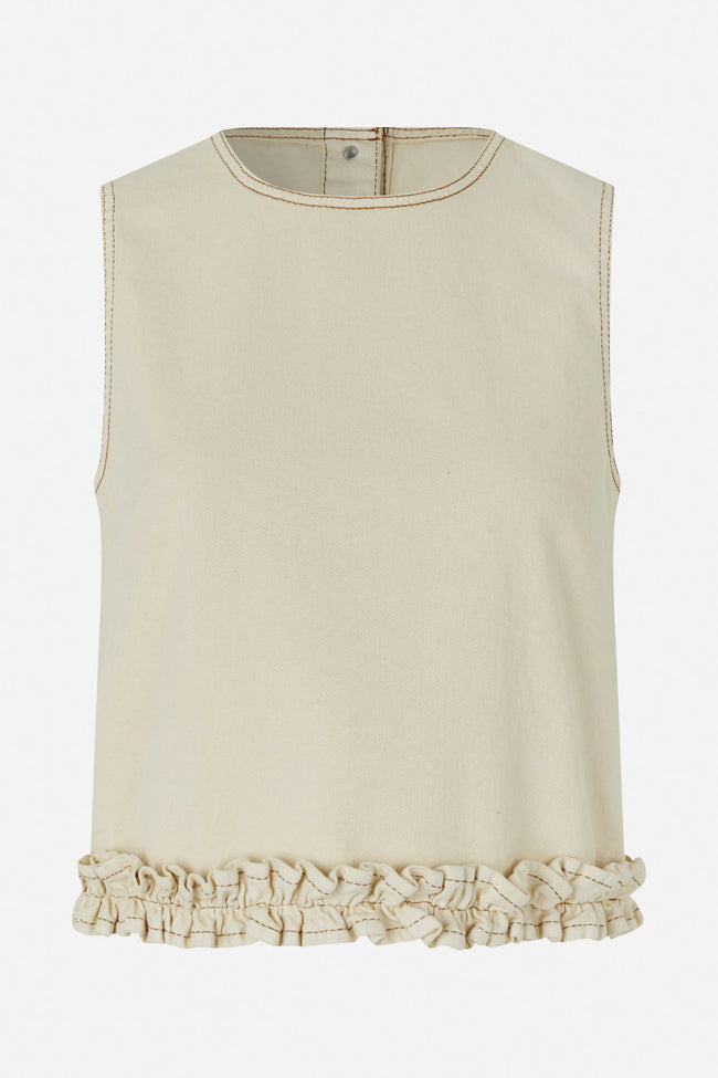 BAU Ecru Denim Frill Top