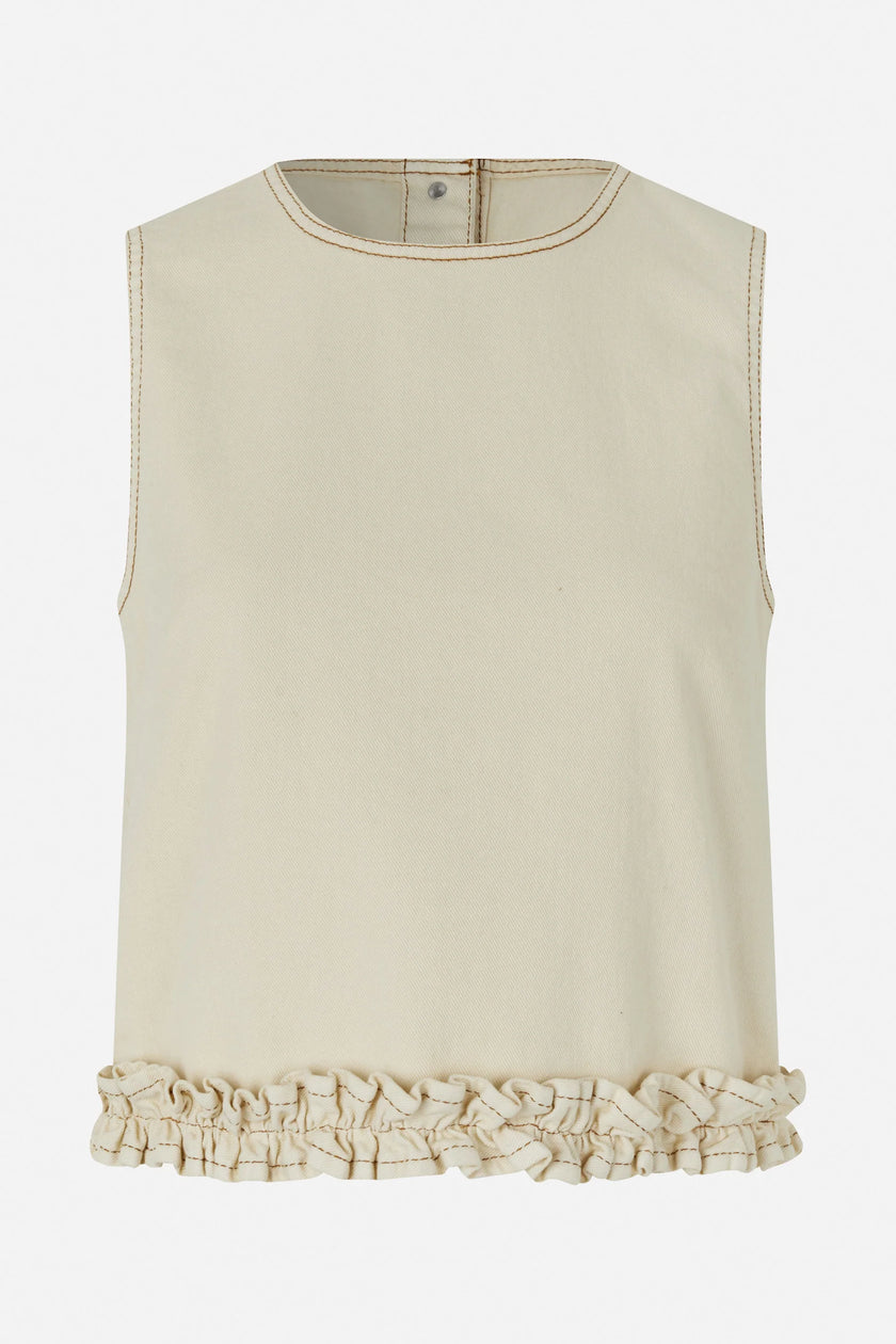 BAU Ecru Denim Frill Top