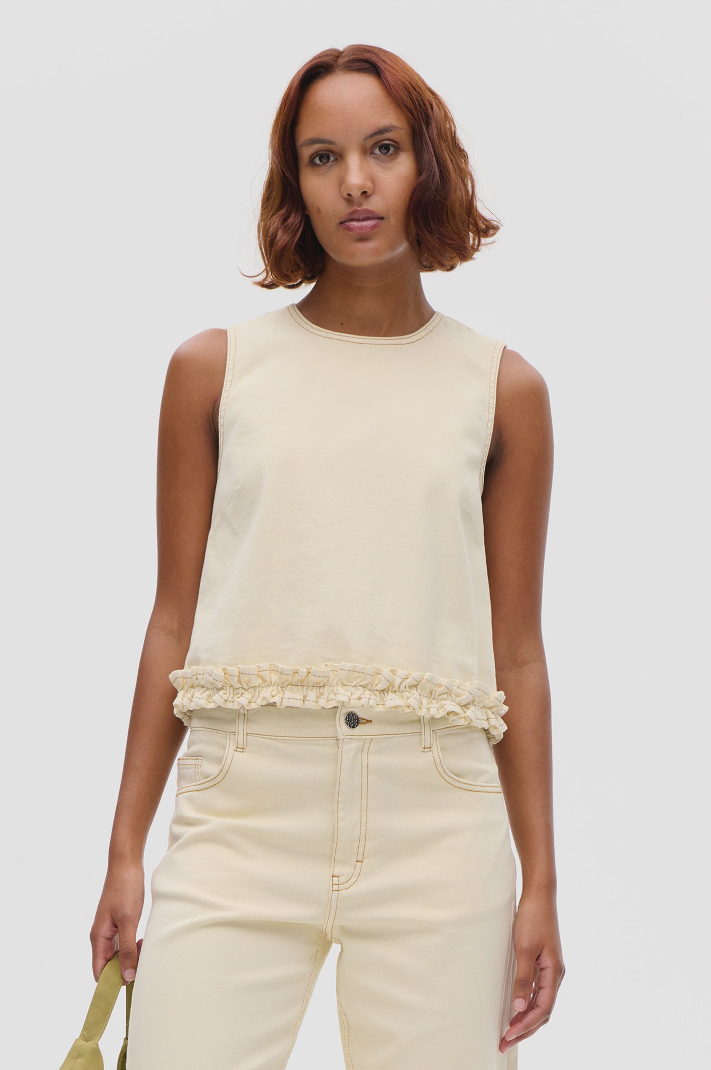 BAU Ecru Denim Frill Top