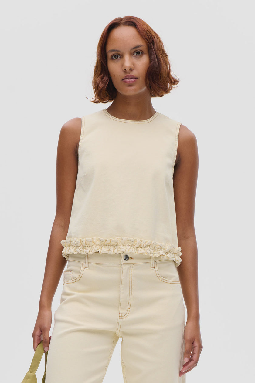 BAU Ecru Denim Frill Top