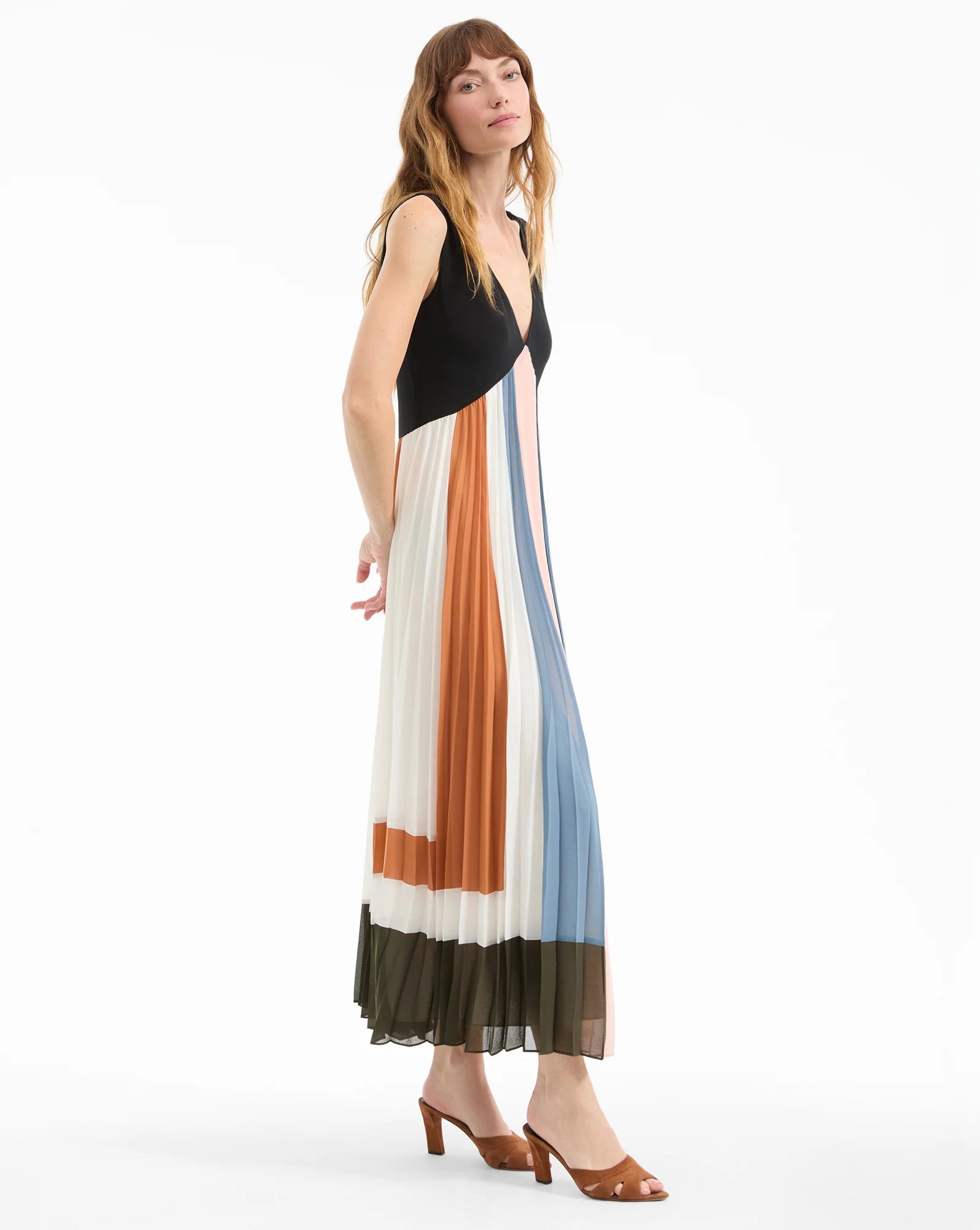 VER Multicolor Pleated Midi Dress
