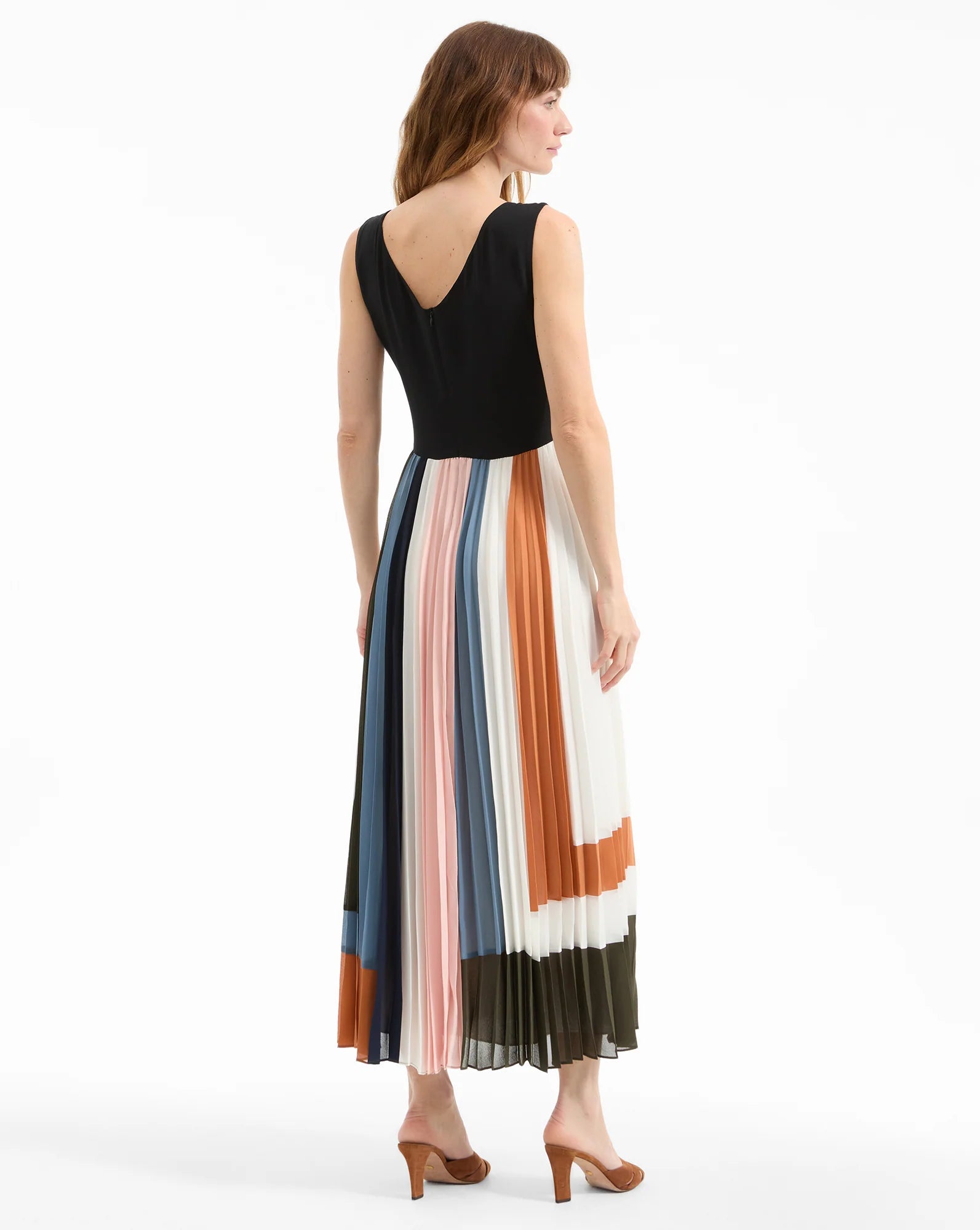 VER Multicolor Pleated Midi Dress