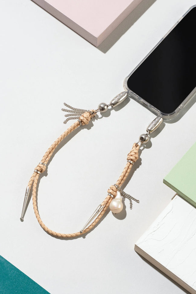 OSS Leather Pearl Charm Bolo Wristlet