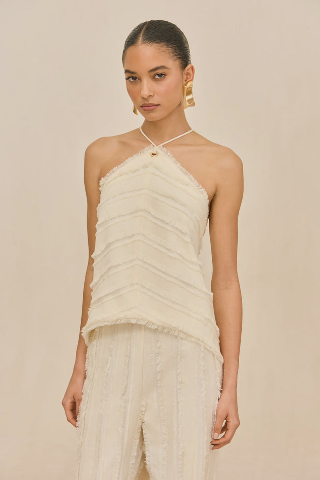 CUT Cascading Fringe Halter Top
