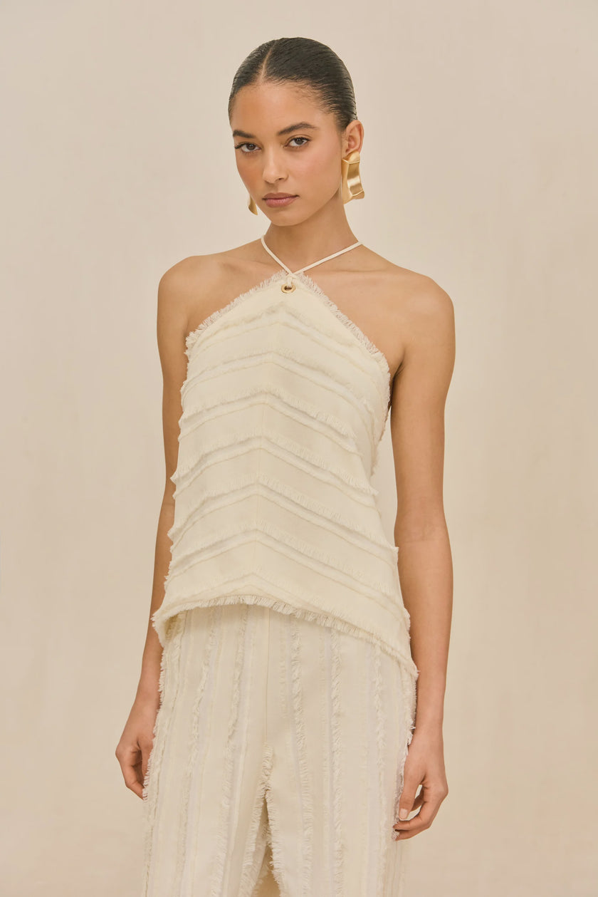 CUT Cascading Fringe Halter Top