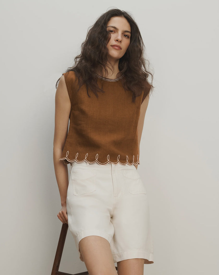 VER Scalloped Linen Top
