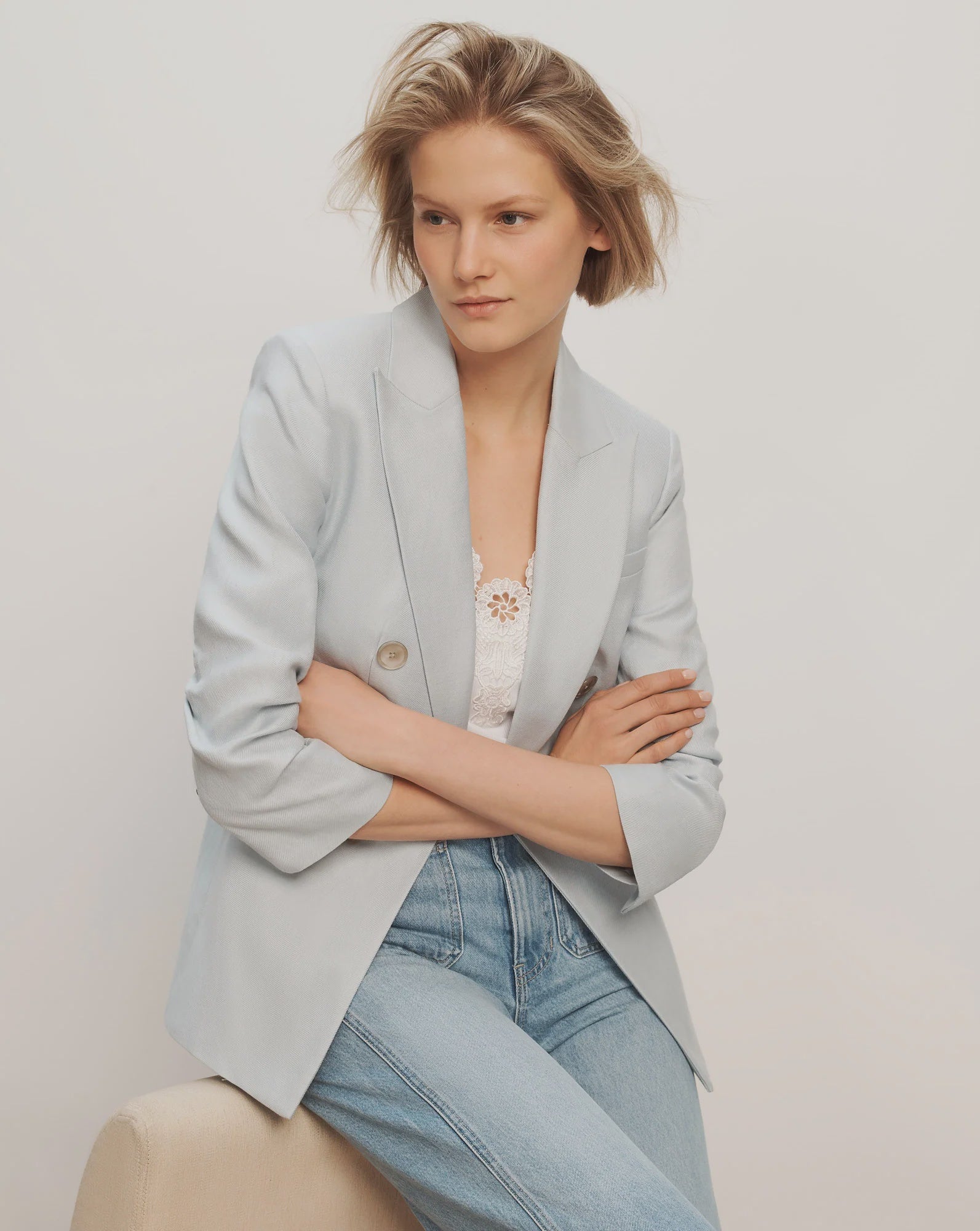 VER Ruched Sleeve Blazer