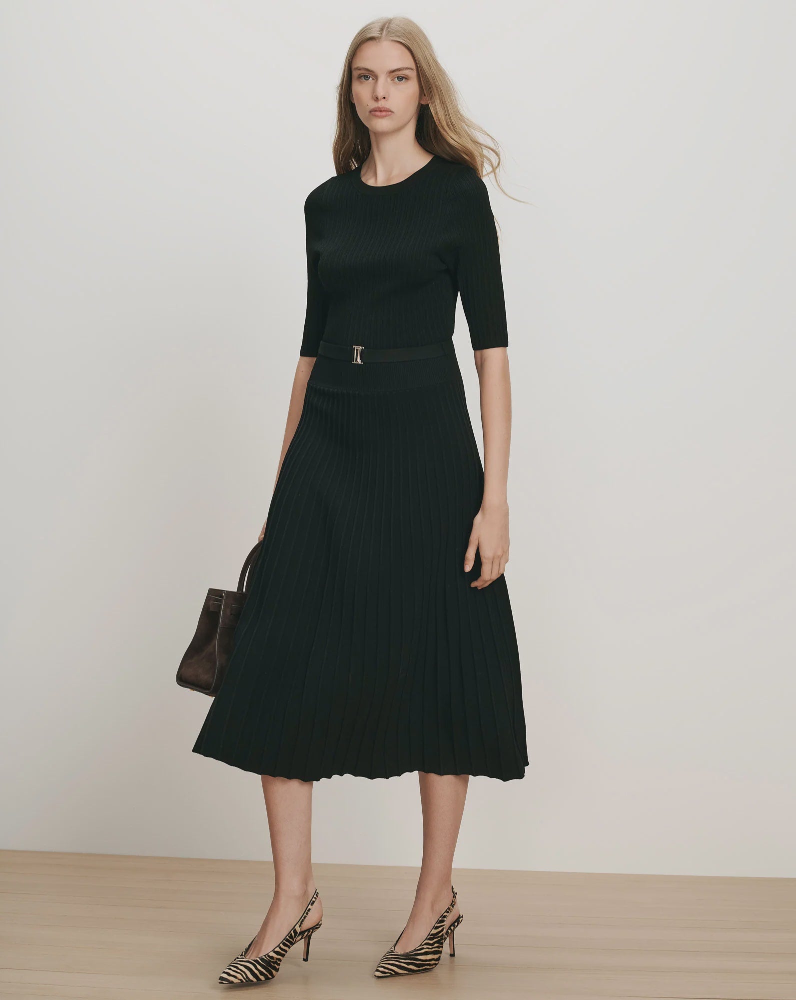 VER Knit Belted Midi Dress