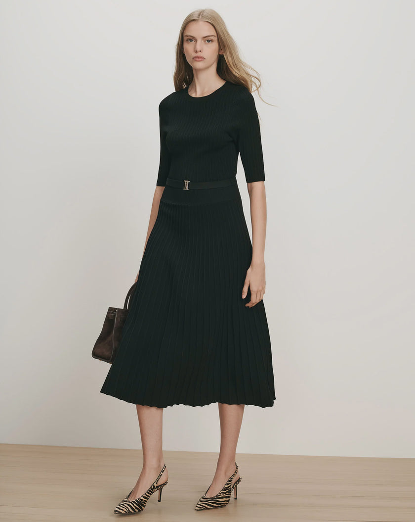 VER Knit Belted Midi Dress