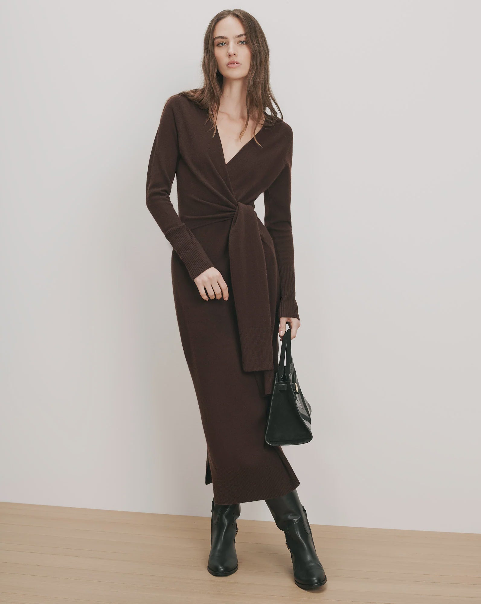 VER Brown Wrap Knit Dress