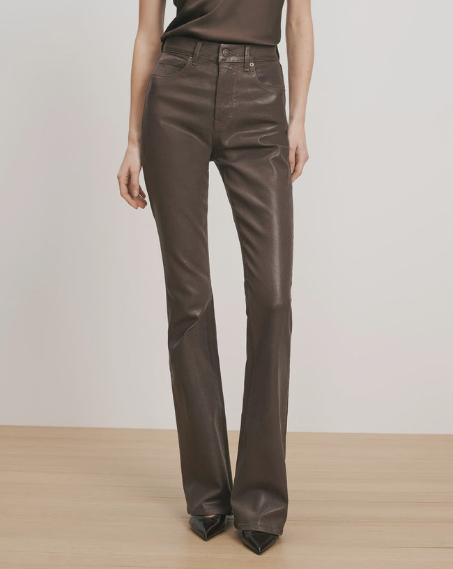 VER Brown Coated Flare Jeans