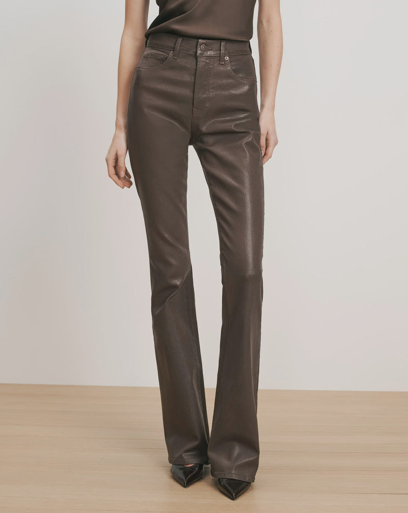 VER Brown Coated Flare Jeans