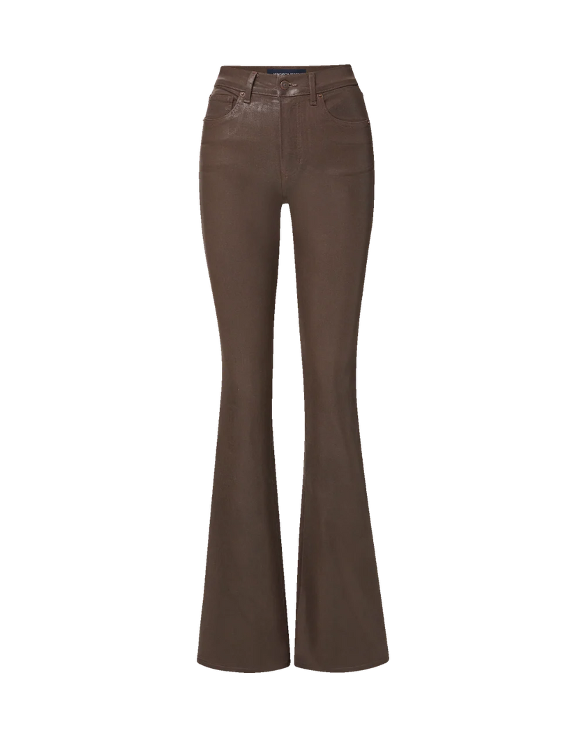 VER Brown Coated Flare Jeans