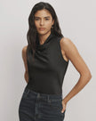 VER Black Satin Sleeveless Top