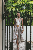 CC Striped Halter Midi Belted Dress