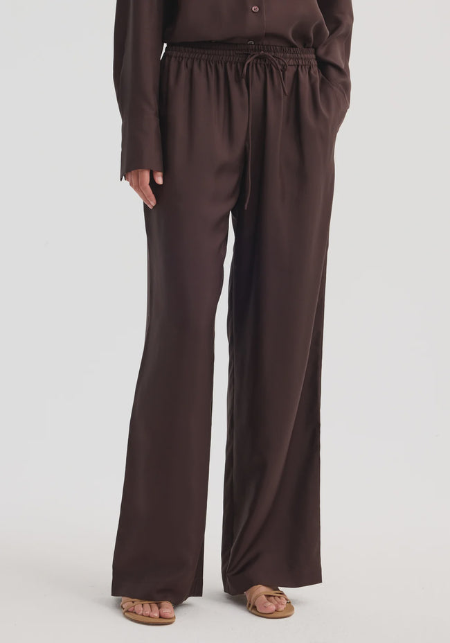 ROH Wide Leg Silk Pants Brown