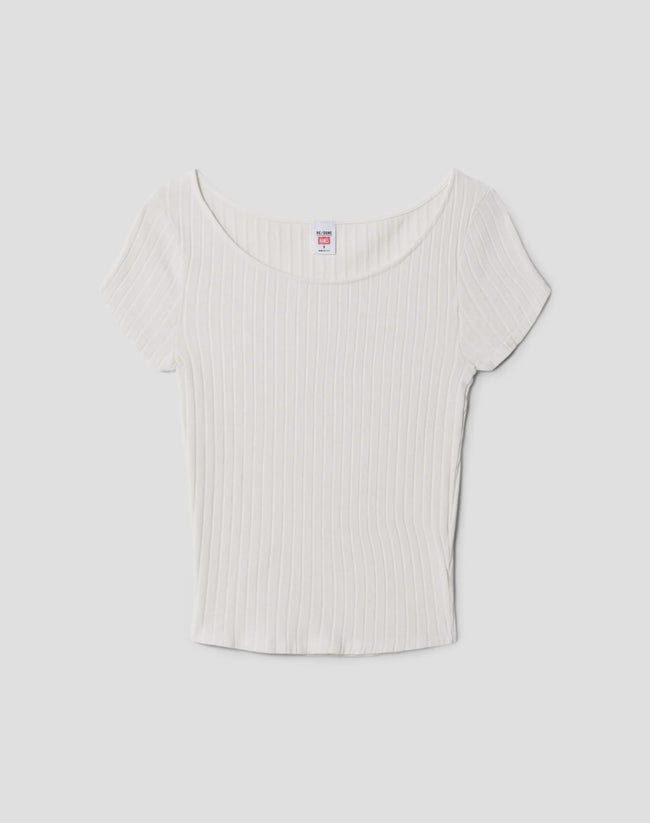 RED Wide Neck Ribbed Tee
