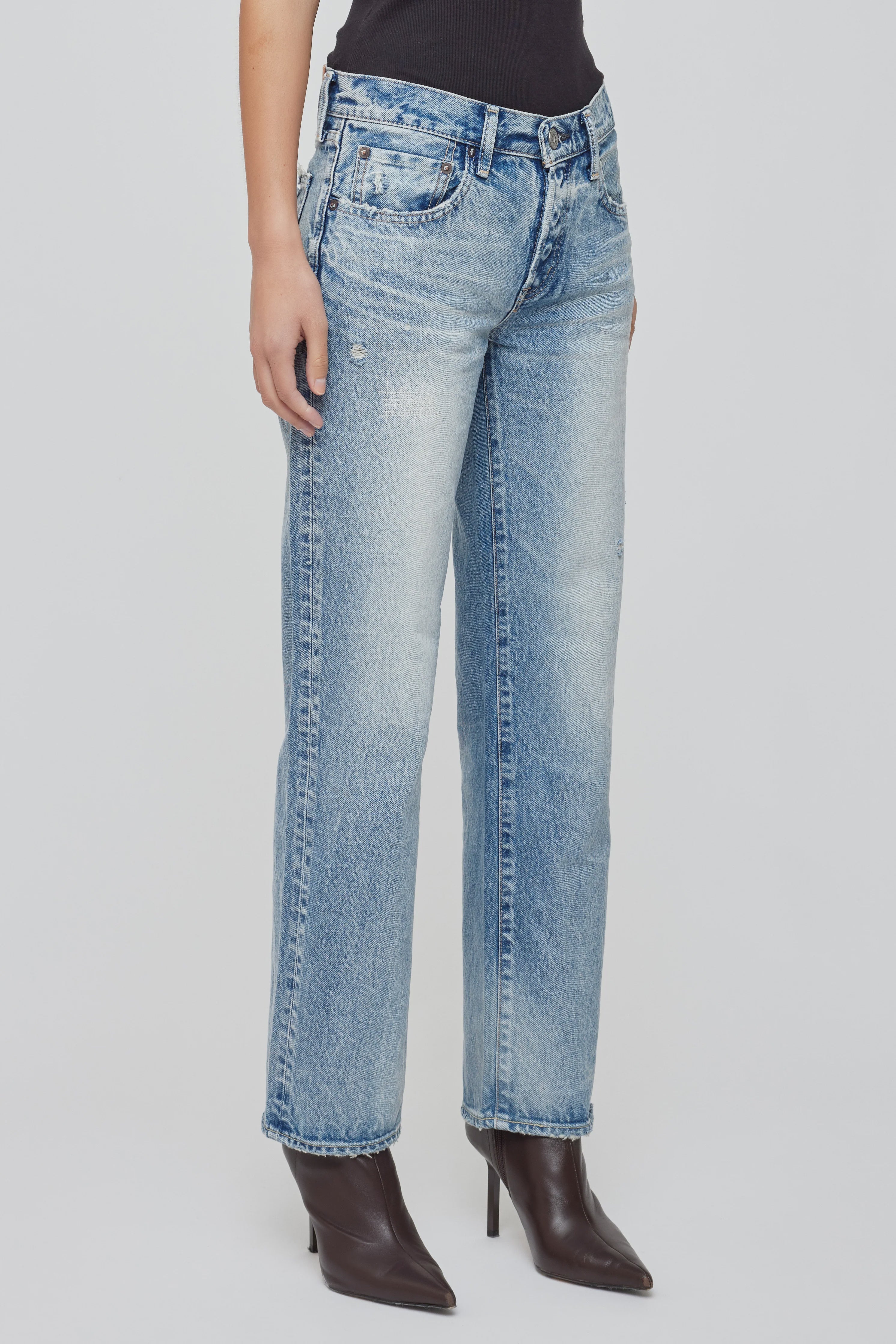 MOU Low Rise Distressed Straight Leg Jean