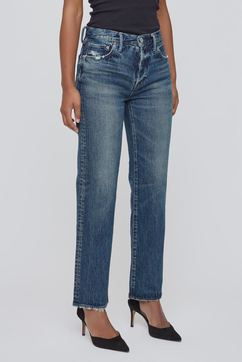 MOU Mid Rise Full Length Straight Jeans
