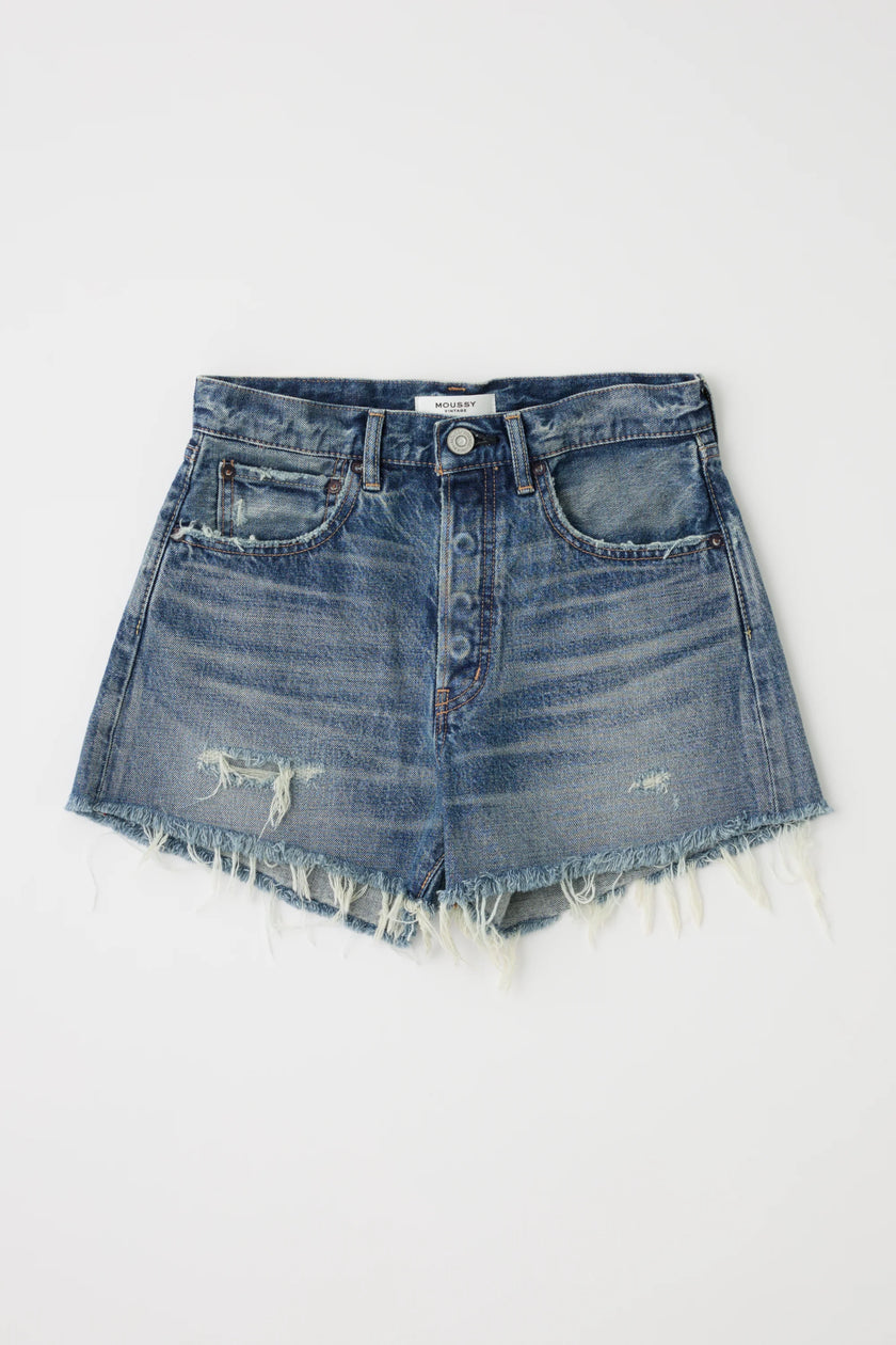 MOU Distressed Mid Wash Cutoff Shorts
