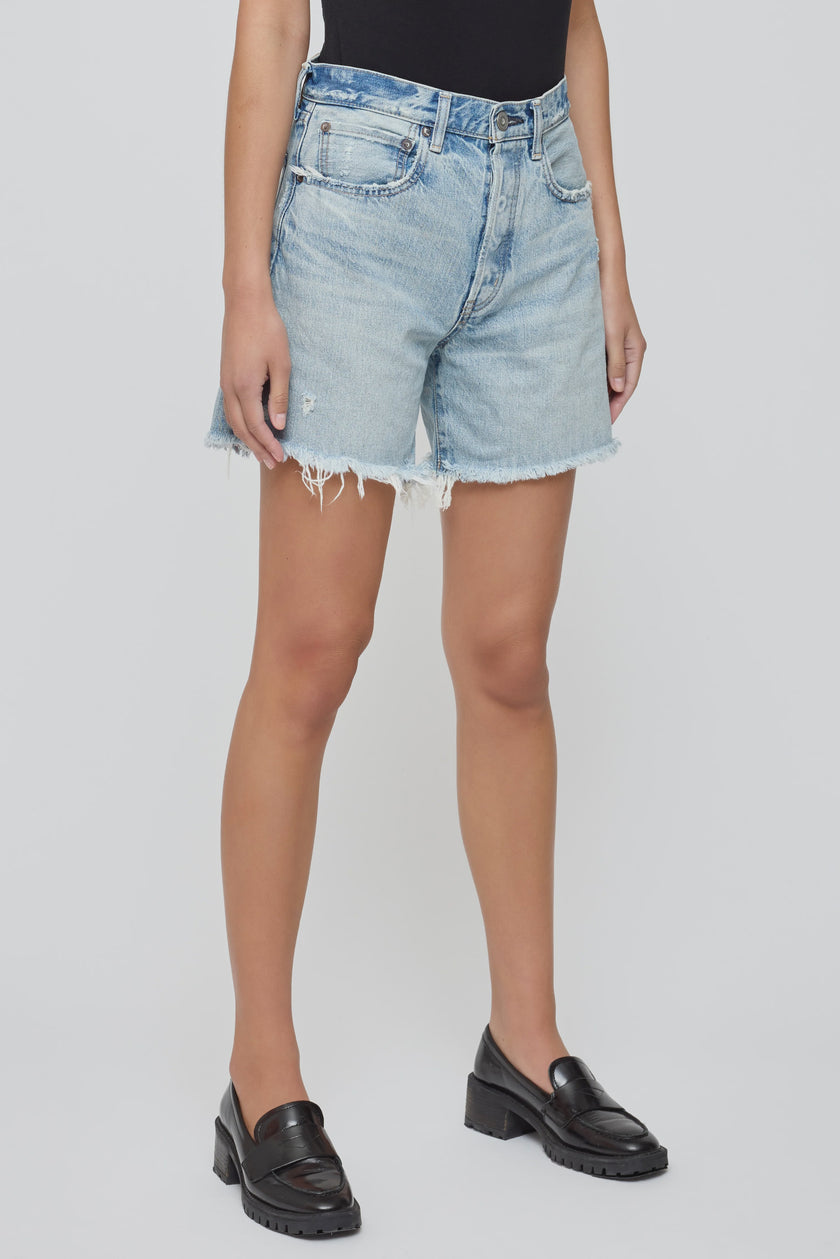 MOU Mid Rise Long Jean Shorts