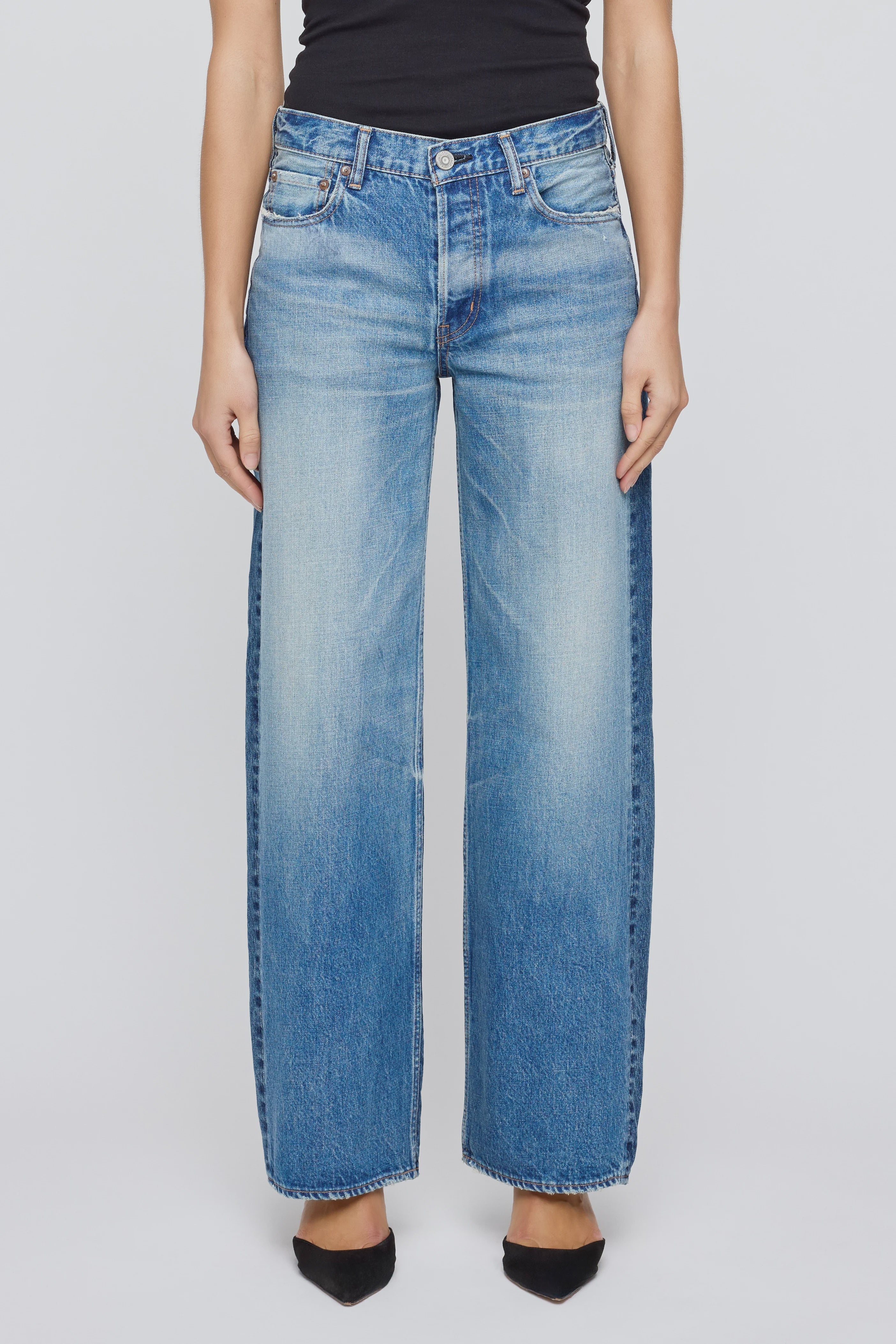 MOU Loose Straight Two Tone Jeans