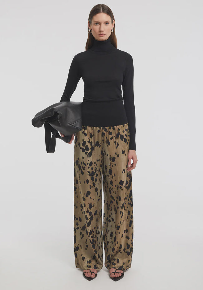 AER Animal Print Wide Leg Satin Pants