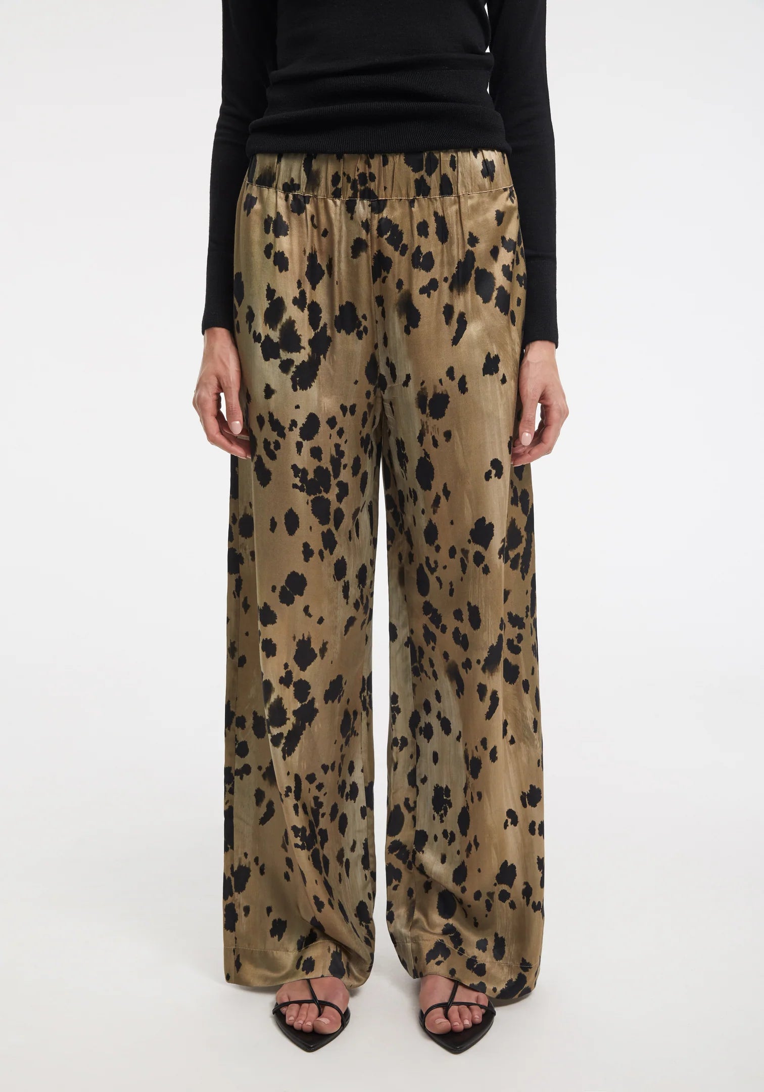 AER Animal Print Wide Leg Satin Pants