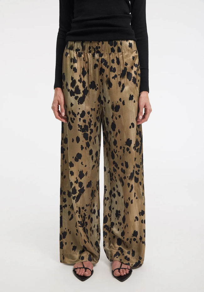 AER Animal Print Wide Leg Satin Pants