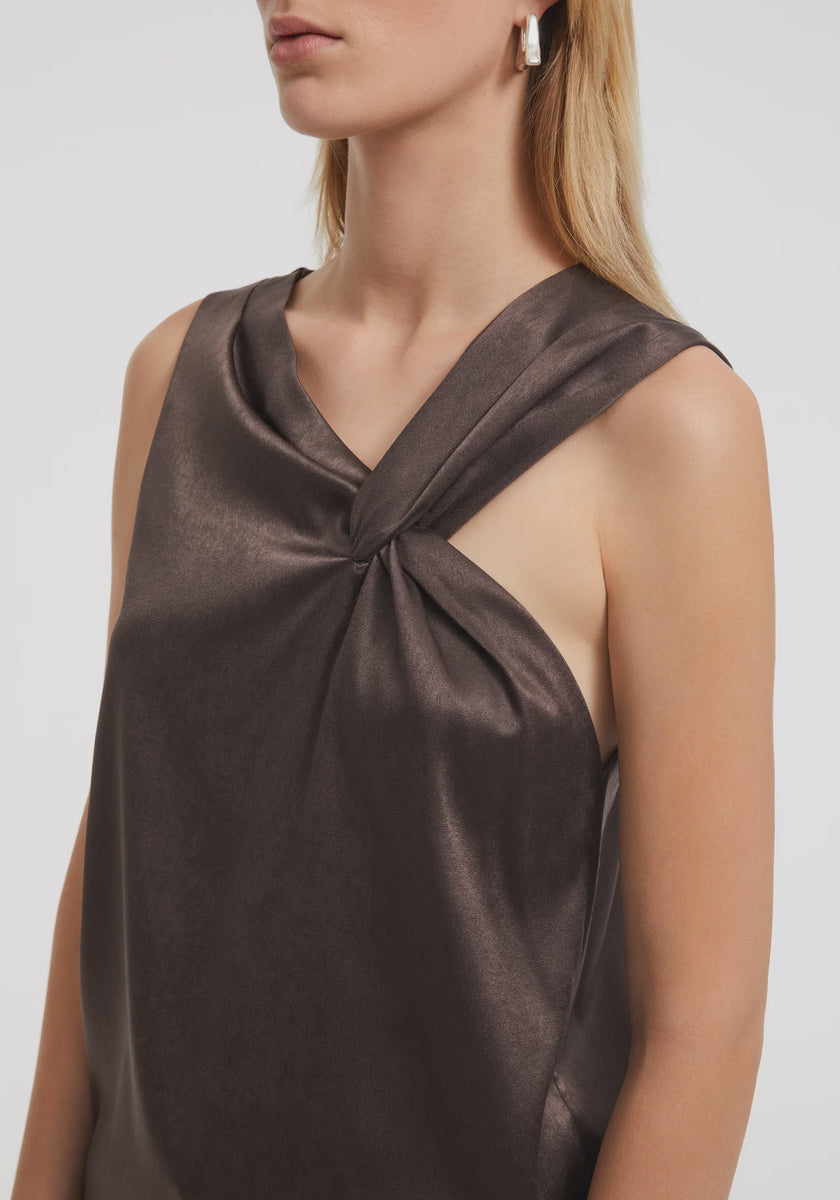 AER Satin Draped Sleeveles Top