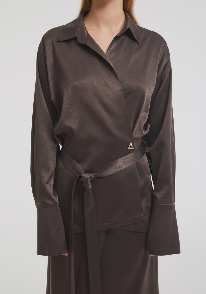 AER Satin Tie Waist Blouse