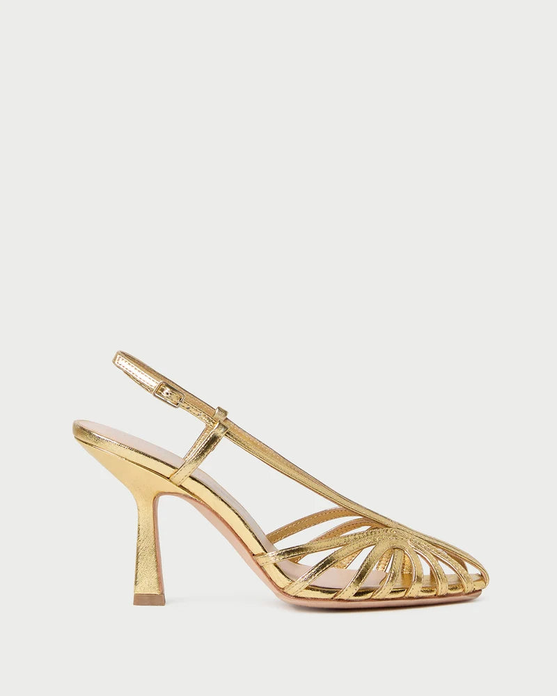 LOF Gold Slingback Lattice Heel