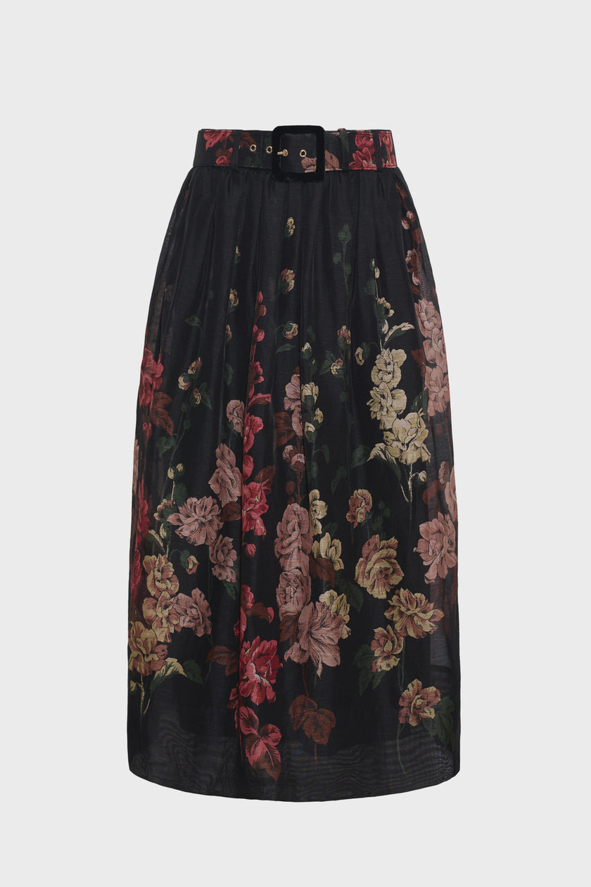 CC Floral Belted Midi Skirt