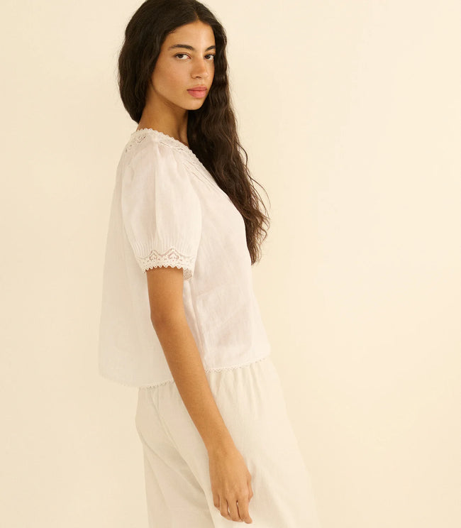 DOE Lace Trim V Neck Blouse