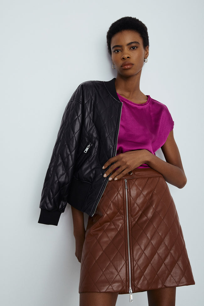 MN Quilted Faux Leather Skirt