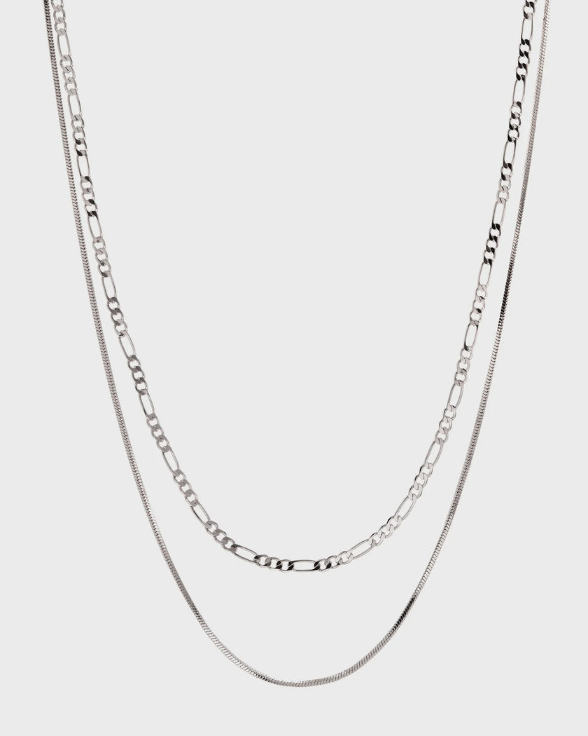 LUV Double Silver Chain Necklace